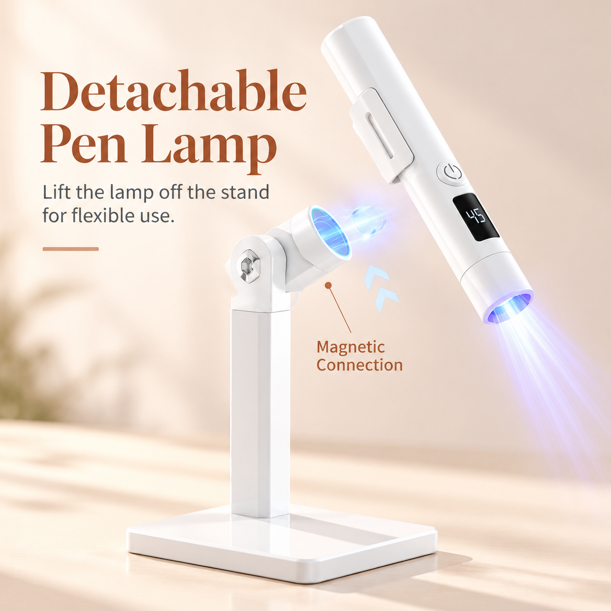 Portable LED Nail Lamp with Digital Timer, Detachable Magnetic Stand & Adjustable Holder
