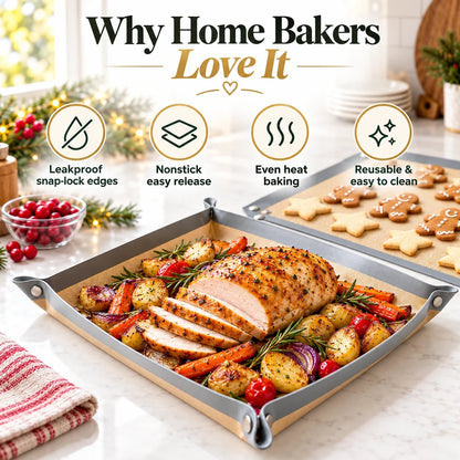 Snap-Lock Silicone Baking Mat -2in-1 Nonstick Oven Liner & RaisedEdge Roasting Mat
