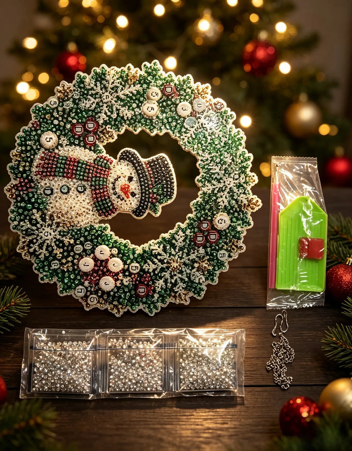 DIY Christmas LED Diamond Painting Wreath | Light-Catching Pearl Beaded Hanging Ornament Kit | Premium Holiday Door Wall Art Decor for Christmas Home & Handcraft Gift