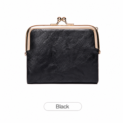 Vintage Kiss-Lock PU Leather Bifold Wallet With Coin Purse