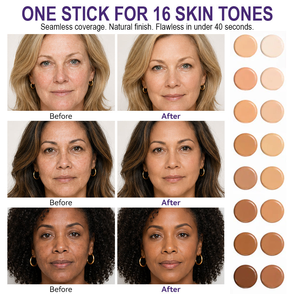 2-in-1 Color Changing Foundation Stick – Built-in Brush, Buildable Coverage, Portable 🤍