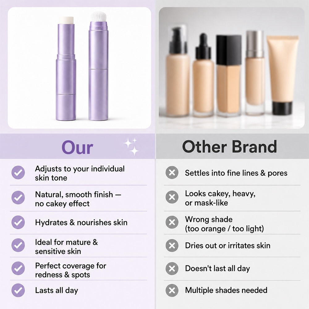 2-in-1 Color Changing Foundation Stick – Built-in Brush, Buildable Coverage, Portable 🤍