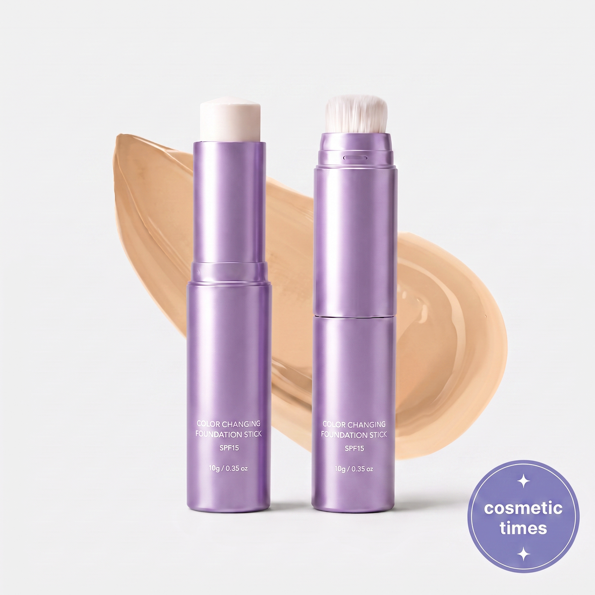 2-in-1 Color Changing Foundation Stick – Built-in Brush, Buildable Coverage, Portable 🤍