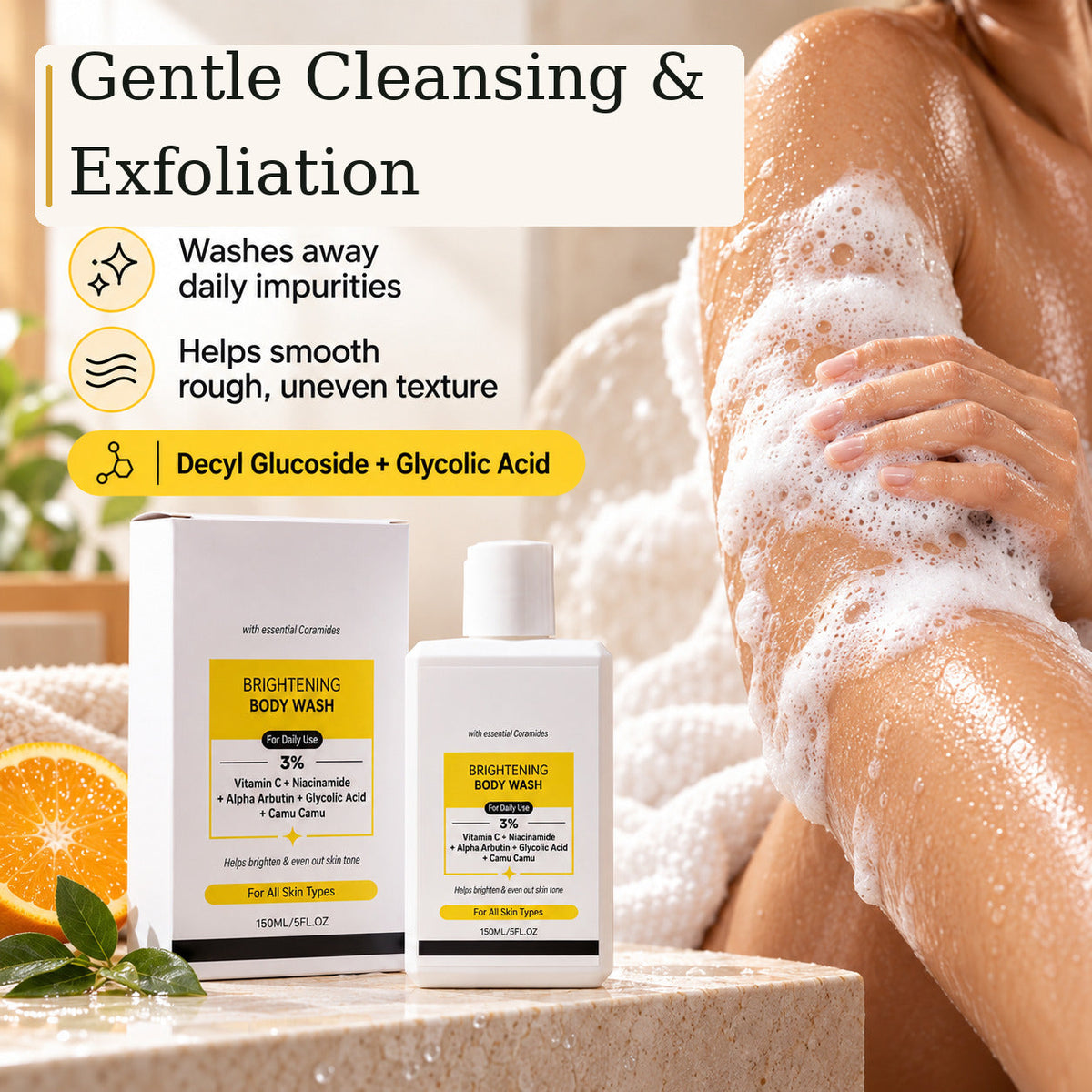 Vitamin C & Niacinamide Brightening Body Wash for Dark Spots & Uneven Skin Tone