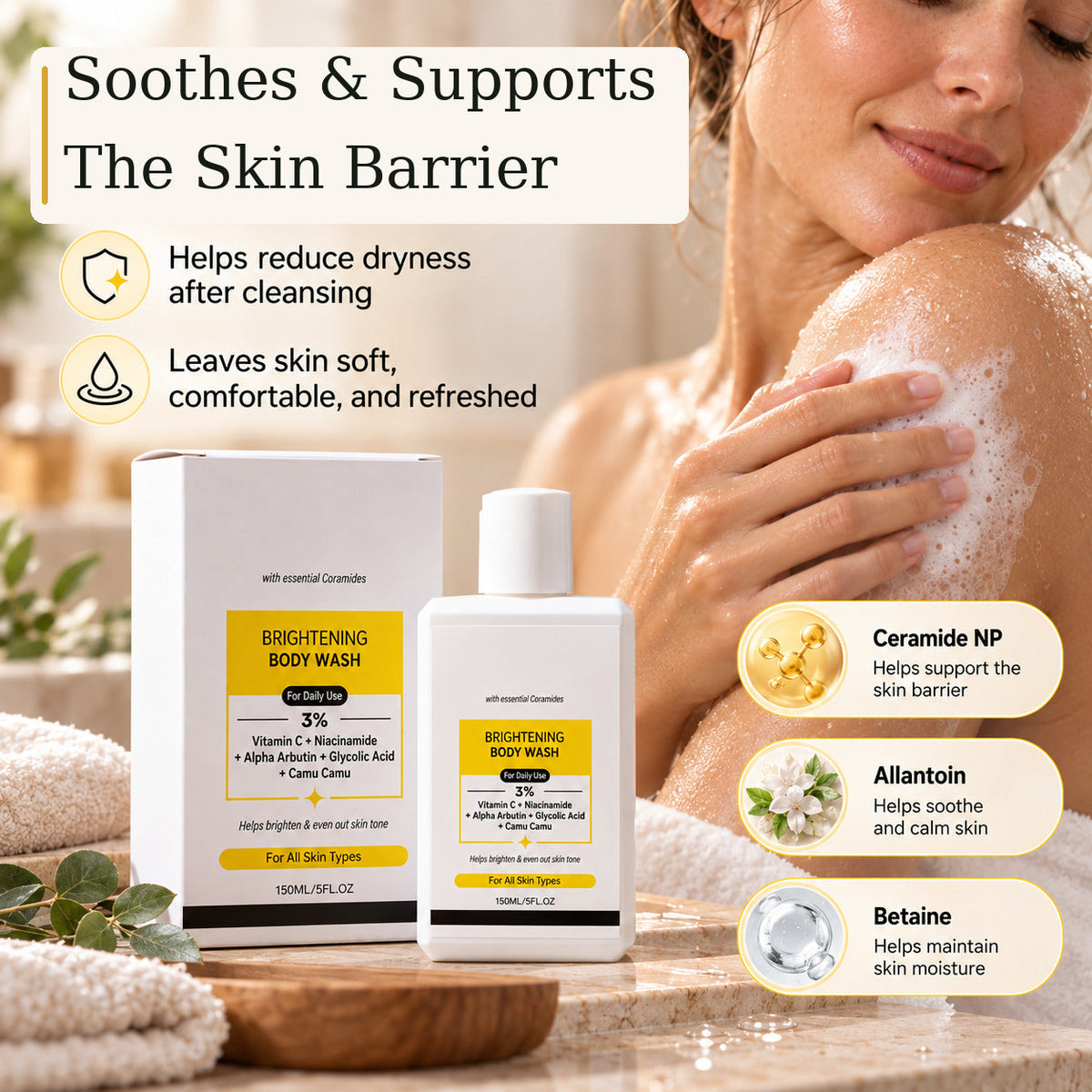 Vitamin C & Niacinamide Brightening Body Wash for Dark Spots & Uneven Skin Tone