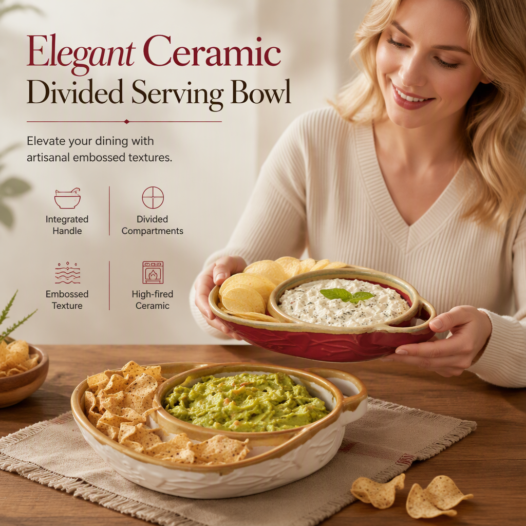 🥳2026 HOT SALE🥳💞50K+ SOLD! 🍲✨ 50% OFF! Retro Ceramic Divided Baking Dish – vintage embossed design, dual compartments keep dips & sides separate, microwave safe. Elegant dining for every occasion! ❤️✅