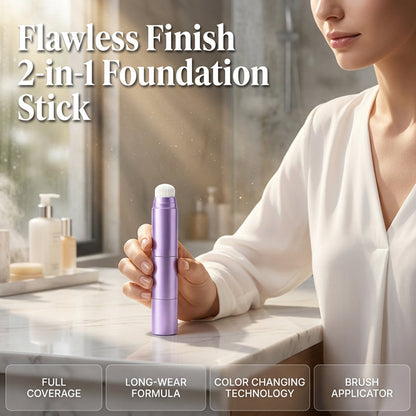 2-in-1 Color Changing Foundation Stick – Built-in Brush, Buildable Coverage, Portable 🤍