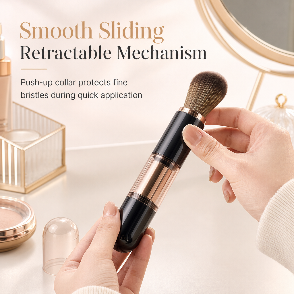 Portable Retractable Makeup Brush Set Multifunctional Travel Cosmetic Tool with Powder Blush and Silicone Lip Brush