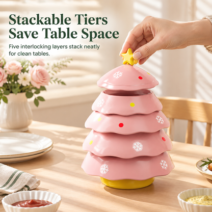 🎁2026 Christmas Sale🎅Creative Christmas Tree Shaped 5 Compartment Dipping Sauce Dish and Snack Serving Tray for Home Living Room