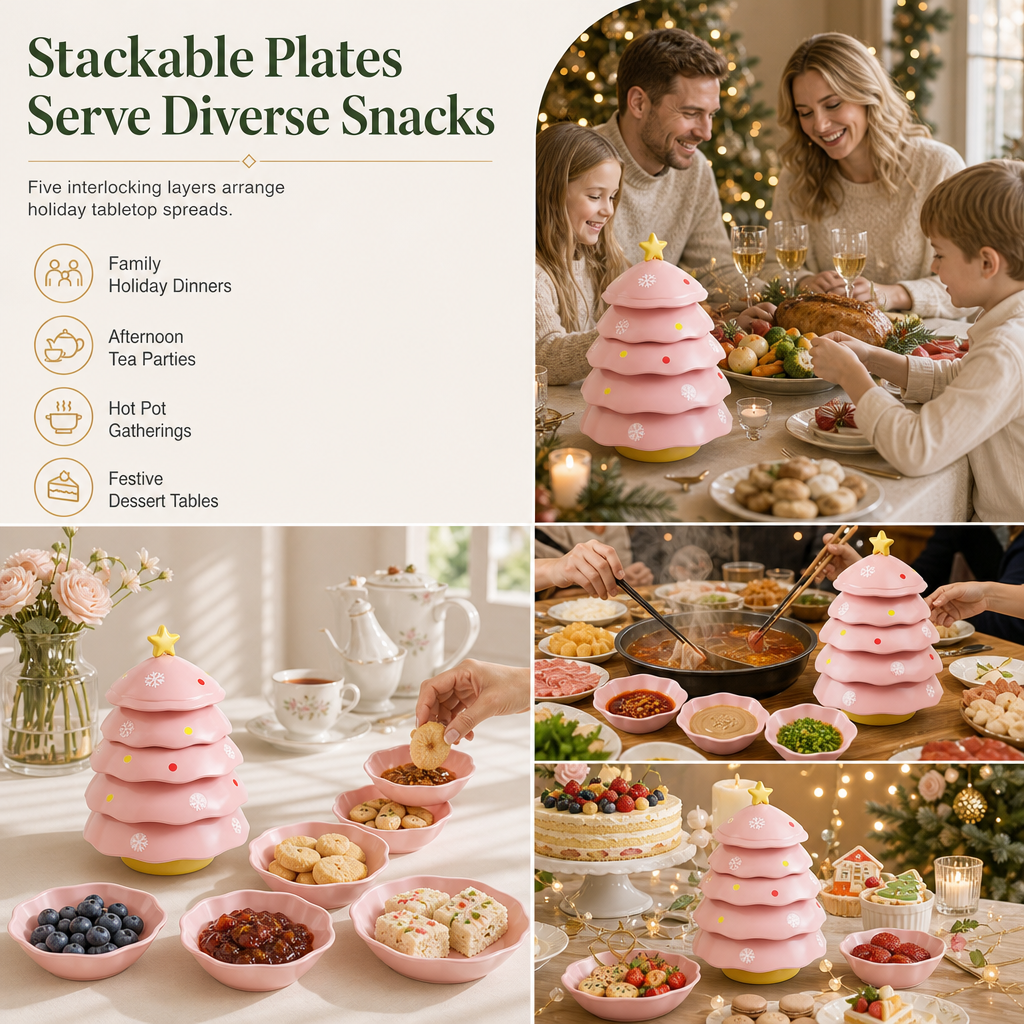 🎁2026 Christmas Sale🎅Creative Christmas Tree Shaped 5 Compartment Dipping Sauce Dish and Snack Serving Tray for Home Living Room