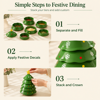 🎁2026 Christmas Sale🎅Creative Christmas Tree Shaped 5 Compartment Dipping Sauce Dish and Snack Serving Tray for Home Living Room