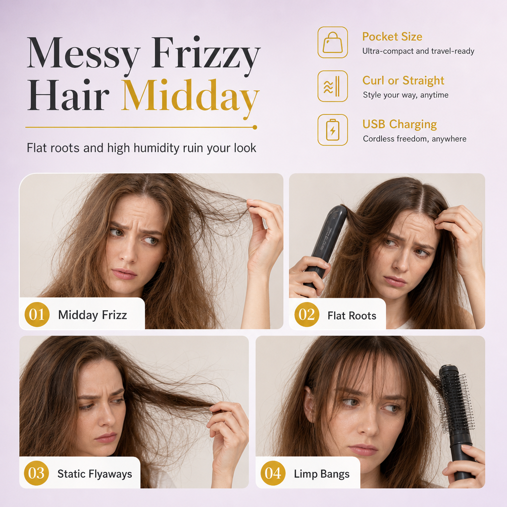 🎉50% Off! 👩Portable Cordless Mini Hair Straightener Brush USB Rechargeable Electric Heated Styling Comb for Bangs and Curling